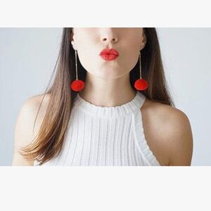 Flairs New York Hot Pink & Gold Pom Pom Drop Earrings, NWT